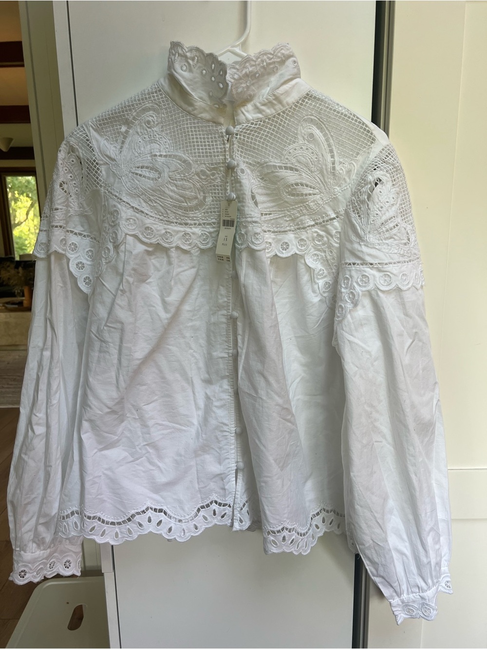 Anthropologie White Lace Button Down